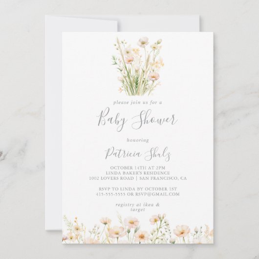 Classic Boho Blush Wildflower Baby shower Kaart (Voorkant)