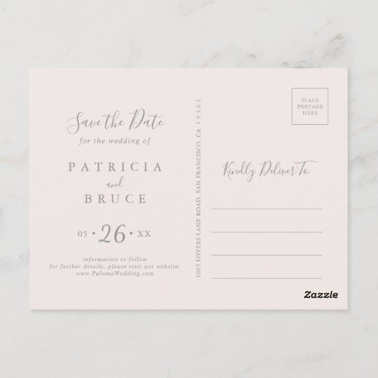 Classic Boho Blush Wildflower Bewaar de datum Briefkaart (Achterkant)
