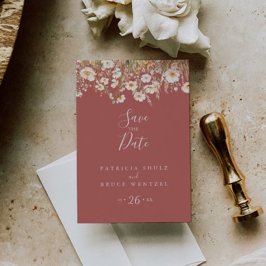 Classic Boho Blush Wildflower Bewaar de datum Briefkaart