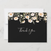 Classic Boho Blush Wildflower Flat Black Wedding Bedankkaart (Voorkant)
