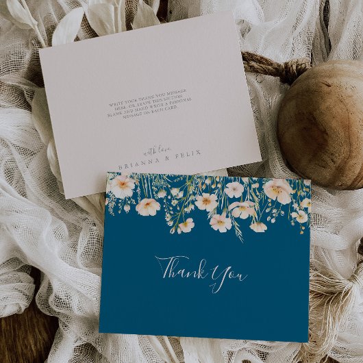Classic Boho Blush Wildflower Flat Wedding Bedankkaart