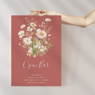 Classic Boho Blush Wildflower Wedding Open Bar Poster