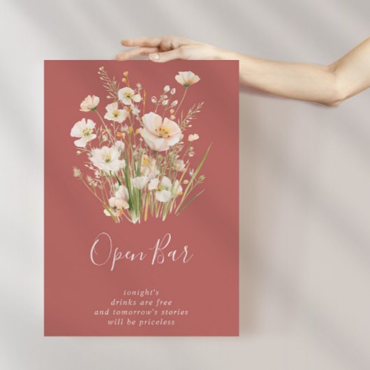 Classic Boho Blush Wildflower Wedding Open Bar Poster
