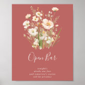 Classic Boho Blush Wildflower Wedding Open Bar Poster (Voorkant)