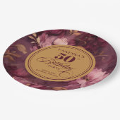 Classic Boho Burgundy Blush Gold 50th Birthday  Papieren Bordje (Gekanteld)
