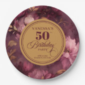 Classic Boho Burgundy Blush Gold 50th Birthday  Papieren Bordje (Voorkant)