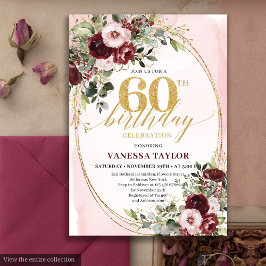 Classic Boho Burgundy Blush Roses 60th Birthday Kaart