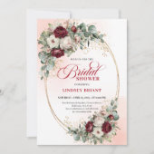 Classic Boho Burgundy Flowers & Gold Bridal Shower Kaart (Voorkant)