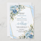 Classic boho dusty blue white flowers wedding kaart (Voorkant)