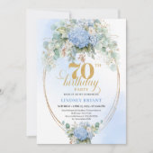Classic Boho Light Blue Floral Gold 70th Birthday Kaart (Voorkant)