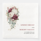 Classic Boho Maroon Blush Gold Roses Wedding Paper Servet (Voorkant)
