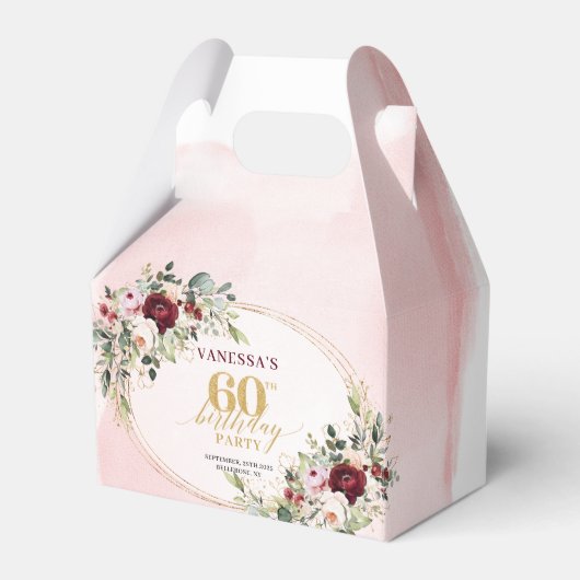 Classic Boho Maroon Roses 60th Birthday Favor Box Bedankdoosjes (Voorkant Zijde)