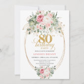 Classic Boho Minimalist Blush Floral 80th Birthday Kaart (Voorkant)