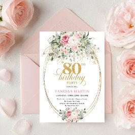 Classic Boho Minimalist Blush Floral 80th Birthday Kaart
