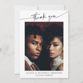 Classic Boho Minimalist Script Wedding Photo Bedankkaart (Voorkant)