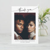 Classic Boho Minimalist Script Wedding Photo Bedankkaart (Staand voorkant)