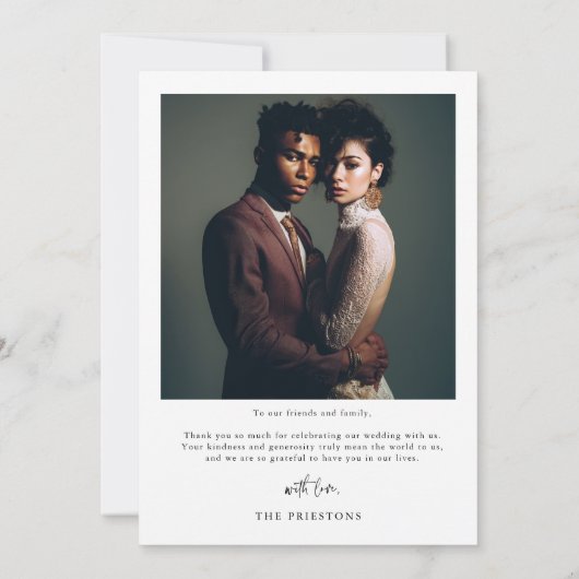 Classic Boho Minimalist Script Wedding Photo Bedankkaart (Achterkant)