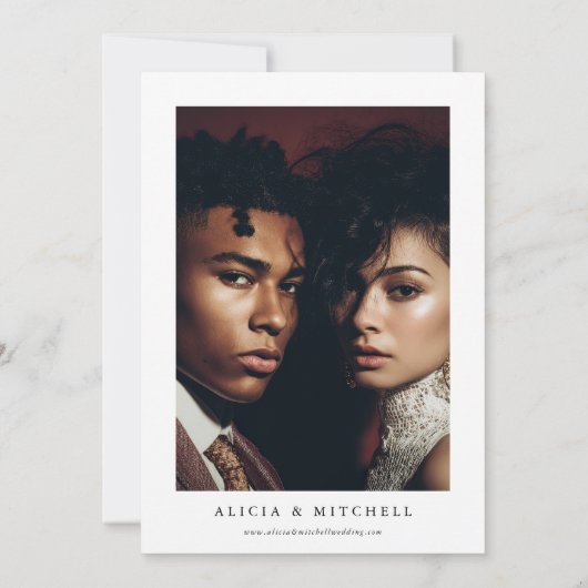 Classic Boho Minimalist Script Wedding Photo Kaart (Achterkant)