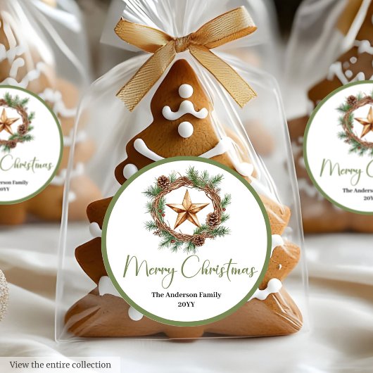 Classic Boho Neutral Color Christmas Round Sticker