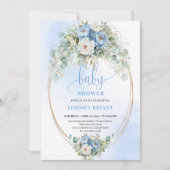 Classic Boho Pastel Blue Flowers Baby Shower Gold Kaart (Voorkant)