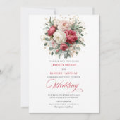 Classic Boho Red Blush Gold Floral Wedding Invite Kaart (Voorkant)
