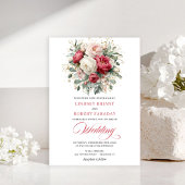 Classic Boho Red Blush Gold Floral Wedding Invite Kaart