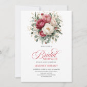 Classic Boho Red White Floral Gold Bridal Shower Kaart (Voorkant)