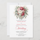 Classic Boho Red White Gold Floral Wedding Invite Kaart (Voorkant)