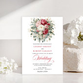 Classic Boho Red White Gold Floral Wedding Invite Kaart