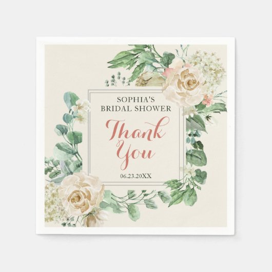 Classic Boho Roos Bloemen Vrijgezellenfeest Dank u Servet (Voorkant)