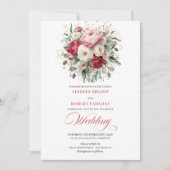 Classic Boho Ruby Red Blush Gold Floral Invitation Kaart (Voorkant)