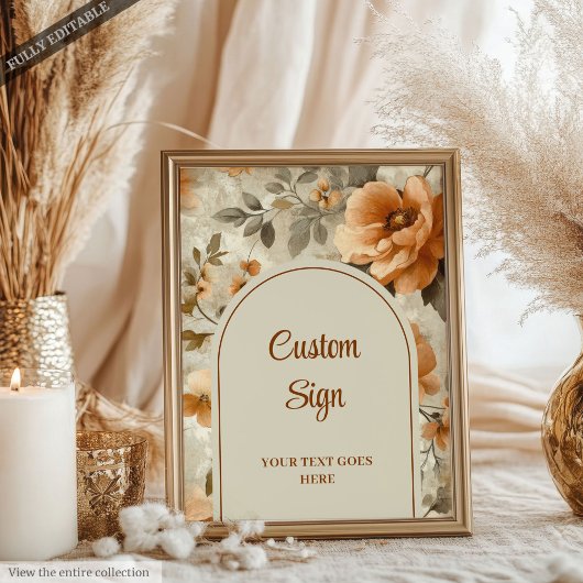 Classic Boho Terra Cotta Ivory Sage Floral Custom  Poster