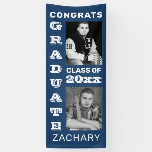 Classic Bold Foto Blauw Afstuderen Spandoek (Verticaal)