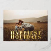 Classic Bold Gold Typografie GELUKKIGSTE Foto Folie Feestdagenkaart (Voorkant)