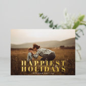 Classic Bold Gold Typografie GELUKKIGSTE Foto Folie Feestdagenkaart (Staand Voorkant)