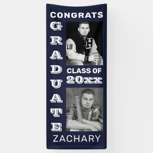 Classic Bold Photo Navy Blauw Afstuderen Spandoek (Verticaal)
