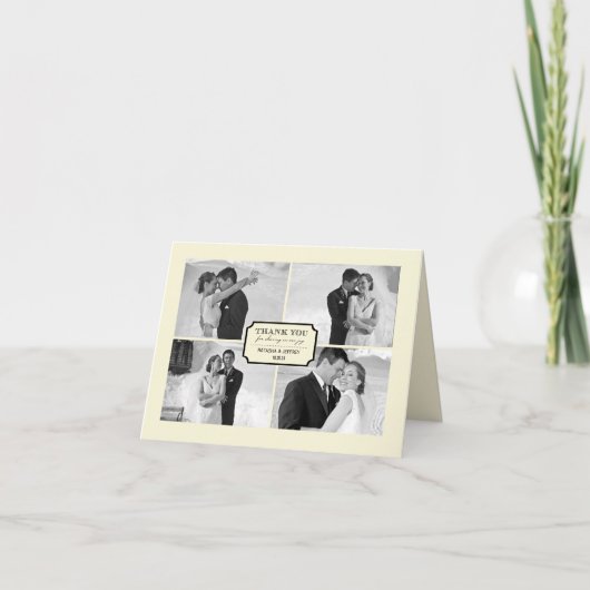 Classic Book Bord 4 Multi Photo Elegant Wedding Bedankkaart (Voorkant)