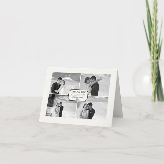 Classic Book Bord 4 Multi Photo Elegant Wedding Bedankkaart (Voorkant)