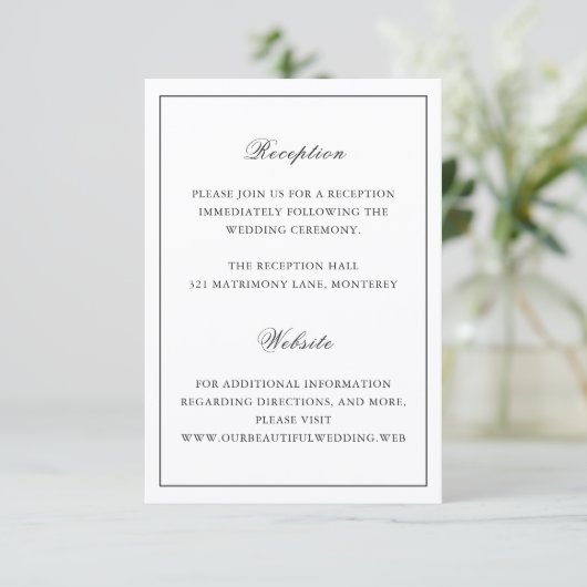 Classic Border Black and White Timeless Wedding Informatiekaartje (Staand voorkant)