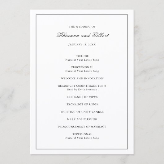 Classic Border Black and White Timeless Wedding Programmakaart (Voorkant)