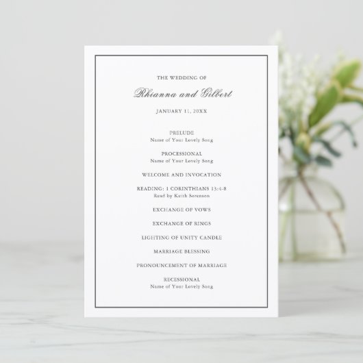 Classic Border Black and White Timeless Wedding Programmakaart (Staand voorkant)