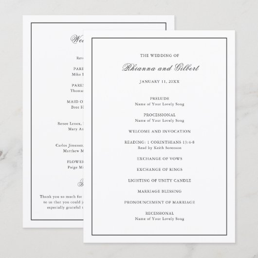 Classic Border Black and White Timeless Wedding Programmakaart (Voorkant / Achterkant)