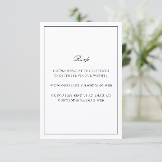 Classic Border Black and White Timeless Wedding RSVP Kaartje (Staand voorkant)