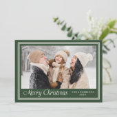 Classic Border Forest Green Merry Christmas Photo Feestdagenkaart (Staand voorkant)