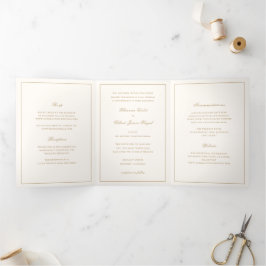 Classic Border Ivory and Gold Timeless Wedding Drieluik Uitnodiging