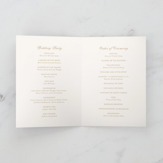 Classic Border Ivory and Gold Timeless Wedding Programma (Binnen)