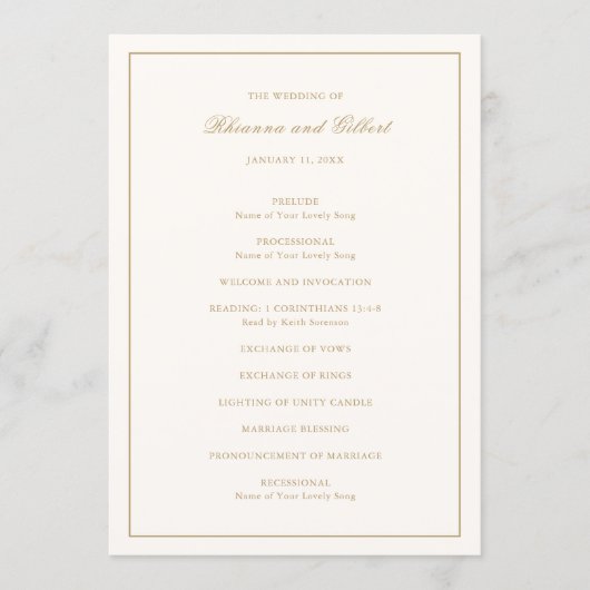 Classic Border Ivory and Gold Timeless Wedding Programmakaart (Voorkant)