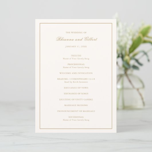 Classic Border Ivory and Gold Timeless Wedding Programmakaart (Staand voorkant)