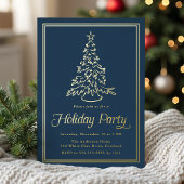 Classic Border Navy Christmas Tree Holiday Party Folie Uitnodiging
