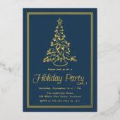 Classic Border Navy Christmas Tree Holiday Party Folie Uitnodiging (Voorkant)